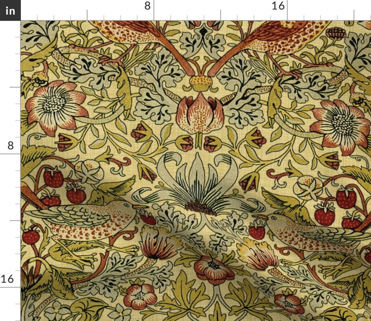 Victorian Vines Birds Botanical Damask Strawberry William Morris Custom Printed Fabric by Spoonflower Various Fabrics by the Yard or Fat Quarter